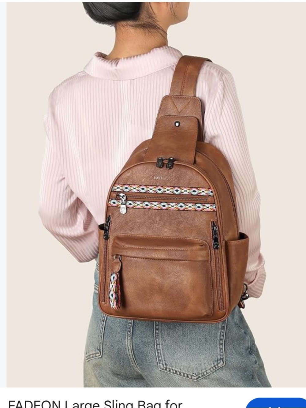 FADEON NWT Brown Leatherette Sling Backpack